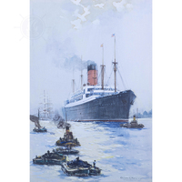 Cunard Liner Carpathia Outward Bound Liverpool Coastal Moonlight Horizontal Canvas Print Maritime Wall Art Rectangle Clear Wood
