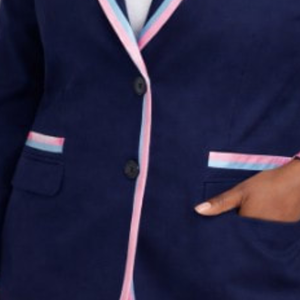 Blazer bleu marine pour femme, veste cintrée à boutons, avec bordure contrastante, style formel et décontracté, vêtement d'extérieur tendance - Product Image 3