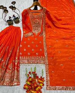 Salwar Kameez brodé orange avec dupatta pour femmes |   Ensemble de vêtements pakistanais pour mariage et fêtes, richement orné de zari et de sequins - Product Image 4