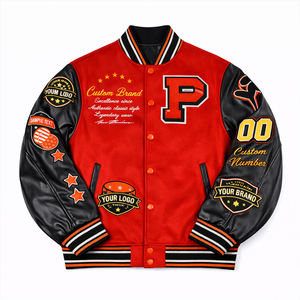 Veste universitaire personnalisée rouge et noire, style bomber, avec patch brodé, veste de baseball streetwear - Product Image 1