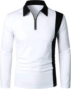 Polo de Manga Larga para Hombre, Gris con Paneles Blancos, Cuello con Cierre, Transpirable, Estilo Casual Elegante - Product Image 2