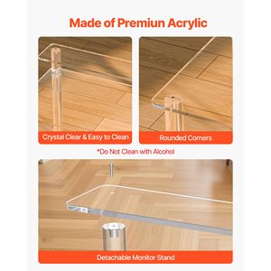 Modern 2-Tier <b>Clear</b> Acrylic <b>Table</b> Office Desk Monitor Stand & Study Desk Elegant End <b>Table</b> Nightstand - Product Image 5