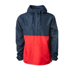 <b>Men's</b> Hooded Color Blocking Windproof <b>Jacket</b> <b>Half</b> <b>Zip</b> Front Pocket Regular Fit Casual Style Polyester Material Autumn Wear - Product Image 1