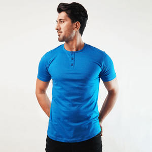 Camiseta Henley de Verano para Hombre, Corte Holgado, Manga Corta, Cuello Redondo, Tejido Texturizado, Color Liso, 180 Gramos, Informal - Product Image 1