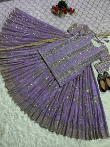 ชุดคุर्ติและผ้าคลุมไหล่แบบดั้งเดิมลายชนเผ่าอินเดีย-ปากีสถาน ผ้าไหมปักลายเต็มตัว พร้อมงานปักสำหรับงานปาร์ตี้ ตัดเย็บสำเร็จ - Product Image 4