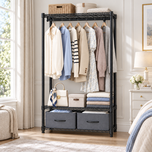MZG Porte-vêtements roulant robuste à 3 niveaux en acier au carbone avec barre de suspension pour chambre, maison et commerce de détail - Product Image 2