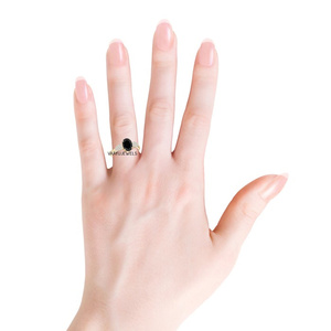 Bijoux pour femmes en or 10K 14K 18K et argent 925 935, diamant noir ovale naturel avec grappe de diamants latéraux, style classique pour fiançailles - Product Image 3