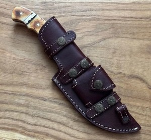 Couteau de chasse et de camping artisanal Viking en acier Damas de qualité industrielle, manche en corne, 10 pouces, pointe tombante, OEM - Product Image 6