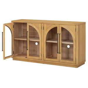 Credenza Grande in Quercia a 4 Ante con Porte in Vetro e Design con Pannelli in Legno di Quercia per Cucina e Sala da Pranzo - Product Image 4