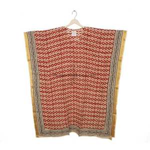 Caftán indio Bagru de algodón estampado de manga corta con diseño de borde, vestido largo de cintura natural, lavable y ecológico para mujer. - Product Image 2