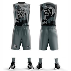 Conjunto de Camiseta de Baloncesto con Estampado de Silicona, Sin Mangas, Cuello en V, Estampado Geométrico, Absorbe la Humedad, Uniforme Deportivo Unisex para Adultos - Product Image 1