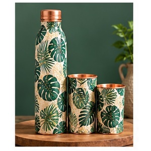 Elegante Juego de Botellas de Agua de Cobre con Diseño Floral en Acuarela, Portátiles para Viaje, con Tapas - Product Image 6