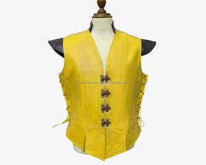 Chaleco de cuero amarillo con cordones de 2 lados hecho a mano transpirable con hebilla al por mayor de alta calidad Servicio OEM - Product Image 1