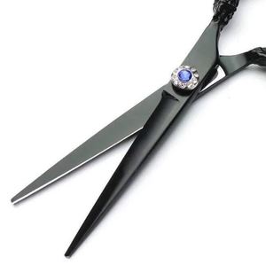 Ciseaux de coiffure professionnels noirs de 7 pouces pour droitiers, ciseaux à effiler pour salon de barbier, en acier japonais 440C véritable, pour utilisation sur cheveux secs ou humides - Product Image 6