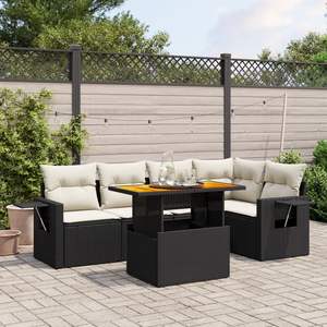 Conjunto de Sofá de Jardín con Reposabrazos Ajustables, Ratán Sintético Negro Grande, Reposabrazos Ajustables Grandes - Product Image 1