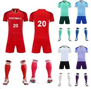 Ensemble d'uniformes de football de haute qualité, couleurs personnalisées, logo, 100% coton, col en V, taille élastique, manches courtes, séchage rapide, unisexe, pour tous - Product Image 4