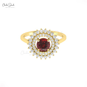 Chordia Jewels Natural 6mm Prong Set Red Garnet Halo <b>Ring</b> in 14k Fine Gold Diamond Cocktail <b>Ring</b> Perfect Gift for <b>Couple</b> - Product Image 1