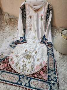 Embroidered Salwar Kameez Pakistani Indian Women Set V Neck Floral <b>Dress</b> with <b>Shawl</b> for Wedding Party Ethnic Kaftan Style - Product Image 1