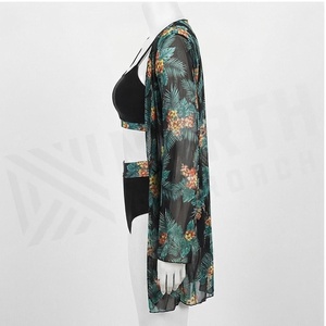Conjunto de bikini tipo kimono de gasa con estampado floral para mujer, cuello cuadrado, cintura alta, traje de baño de dos piezas con detalle drapeado - Product Image 3