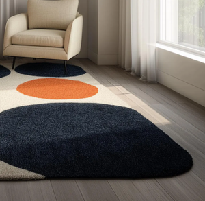 KNOTS RUG Modern Geometric Wool Area Rug Rectangle Navy Orange Cream Tufted Plush Non-Slip Eco-Friendly Fire Resistant High Rug - Product Image 5