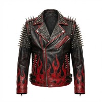 Blouson en cuir noir pour homme, style motard, avec broderie tête de mort et patch dorsal, streetwear vintage, type bomber Cafe Racer
