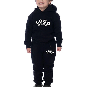 <b>Boys</b> <b>Black</b> Hooded Tracksuit Set Full Sleeve Casual Cotton Autumn Wear With Side Pockets Elastic Waist Logo Print 2027 - Product Image 1