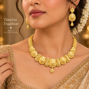Premium 24K Gold Plated Floral <b>Necklace</b> <b>Set</b> Women Traditional <b>Indian</b> Trendy Designer Statement Wedding & Party Matching Earrings - Product Image 4