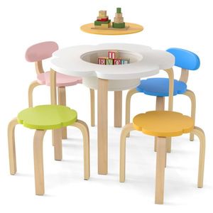 Set Tavolo e Sedie per Bambini a Forma di Fiore, Mobili in Legno Sicuri per Gioco e Studio, Set di Arredamento per Bambini - Product Image 1