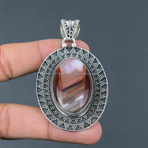 Plata de Ley 925 sólida, piedra preciosa natural, colgante de ágata de Montana rara, colgante de forma ovalada, regalo para boda - Product Image 4