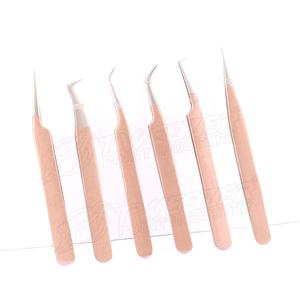 Pince à épiler d'extension de cils personnalisée en gros couleur or rose facile à ramasser cils 3D 4D 5D avec pochette en cuir d'emballage - Product Image 4