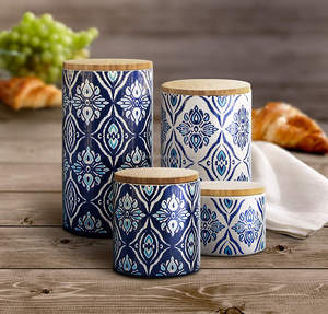 Kitchen Storage Canister for Food and Spices Store 4 Piece Canister Set Blue/White - Product Image 3