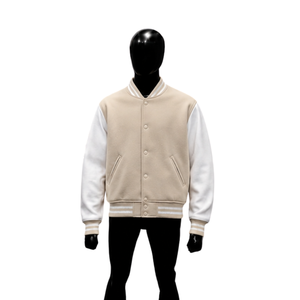 PREMIUM CREAM LETTERMAN VARSITY <b>JACKET</b> FOR <b>MEN</b> ATHLETIC TRENDY OUTERWEAR With <b>White</b> Sleeves And Button Closure Regular Fit Casua - Product Image 1