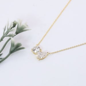 Collar con Colgante de Dos Piedras de Diamante Cultivado en Laboratorio con Corte de Pera, Oro Amarillo, Colgante Toi Et Moi, Joyería Fina Personalizada para Mujer, TULSIYA - Product Image 4
