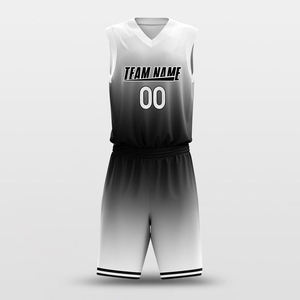 Custom <b>Black</b> White Gradient Basketball Uniform Set <b>Men</b> Sleeveless V Neck Jersey <b>Shorts</b> Teamwear Lightweight And Durable Uniform - Product Image 5