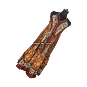 Vestido largo de verano de seda sari vintage multicolor estilo occidental para mujer, elegante vestido de noche sin mangas para damas. - Product Image 1