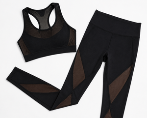Women Mesh Panel Yoga Set High Waist Leggings Sports Bra Gym Workout Fitness Activewear Set - Product Image 5
