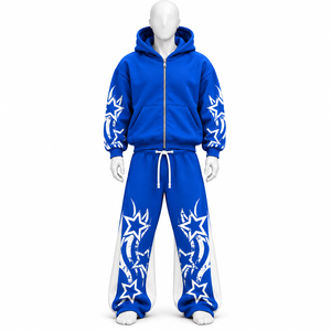 Ensemble de survêtement unisexe en molleton 100 % coton épais, coupe oversize, avec broderie de logo personnalisée, style streetwear, comprenant un sweat à capuche court et un pantalon de jogging, en vente - Product Image 4