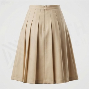 Women Pleated A-Line Skirt Knee-Length Solid Color Regular Waist Woven Polyester Cotton Comfortable All Seasons Style - Product Image 2