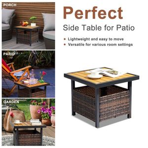Outdoor Brown Square PE Rattan End Table Wicker Side Table with Umbrella Hole for Patio Garden Poolside Deck Storage Space - Product Image 4