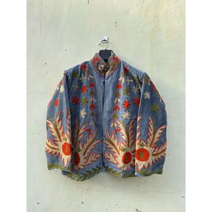 Chaqueta Bomber Vintage Ecológica de Terciopelo Tejido a Mano con Cuello Mandarín, Manga Larga, Estampado Floral, 100% Algodón, Otoño - Product Image 1