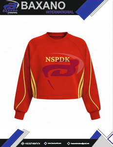 เสื้อสเวตเชิ้ตผู้หญิง NSPDK สีแดงและสีทอง แบบครอป ผ้าฝ้าย คอวี ปักลายถัก เสื้อสเวตเตอร์สำหรับวิทยาลัย NSPDK - Product Image 4