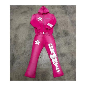 Conjunto Deportivo con Capucha Rosa, Logotipo de Estrella y Estampado de "GIRLS", Ropa Casual de Otoño para Hombre, Material de Algodón y Spandex Tejido - Product Image 1