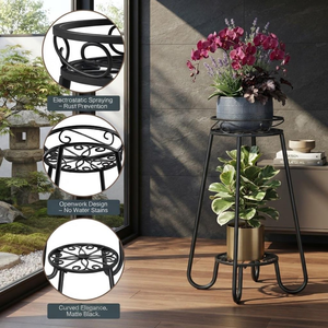 Support de plantes d'angle à 2 niveaux en métal pour intérieur et extérieur, support de pot de fleurs à 4 pieds, pour jardin, balcon, terrasse, étagère décorative pour plantes - Product Image 4