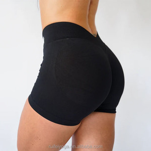 Shorts de yoga rose taille haute sans couture en maille respirante, couleur unie, élasthanne, nylon, taille élastique, pour entraînement et gym - Product Image 3