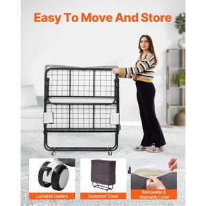 Mạnh Mẽ Khung Kim Loại Rollaway Giường 38X75 Đôi Kích Thước Gấp Giường Với Bộ Nhớ Bọt Nệm Di Động Cuộn Đi Giường Cho Người Lớn Khách - Product Image 5