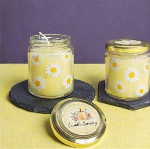 Soft Yellow <b>Soy</b> <b>Wax</b> White Daisy Design Eco-Friendly Scented for Christmas Diwali New Year Thanksgiving Weddings Housewarming - Product Image 4