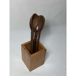 Ensemble de 4 cuillères avec support en bois de manguier et d'acacia, ustensiles de cuisine et de table pratiques et parfaits, couleur noyer, sans danger pour les aliments, avec support - Product Image 3