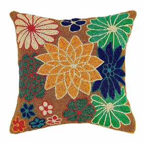 Housse de coussin en coton au design original, style bohème, avec pompons, motif feuille de Ginkgo et broderie de perles - Product Image 5