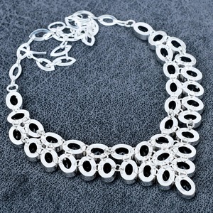 Silver Plated <b>Statement</b> <b>Necklace</b> Women's Oval Black Cubic Zirconia Link Chain 18 Inches Party Jewelry Classic Style - Product Image 4