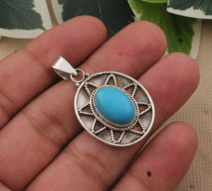 Colgante de Turquesa Natural Chapado en Platino Vintage al por Mayor, Amuleto de Piedra Preciosa de Plata Esterlina 925, Precio al por Mayor para Fabricantes de Joyería - Product Image 2